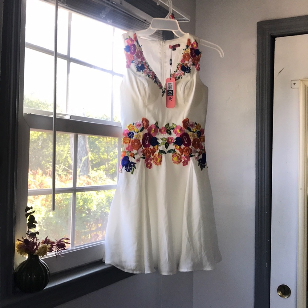 White Embroidered mini dress